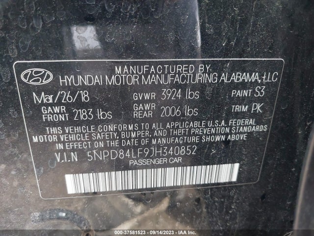 Hyundai ELANTRA SEL 2018 5NPD84LF9JH340852 Image 9