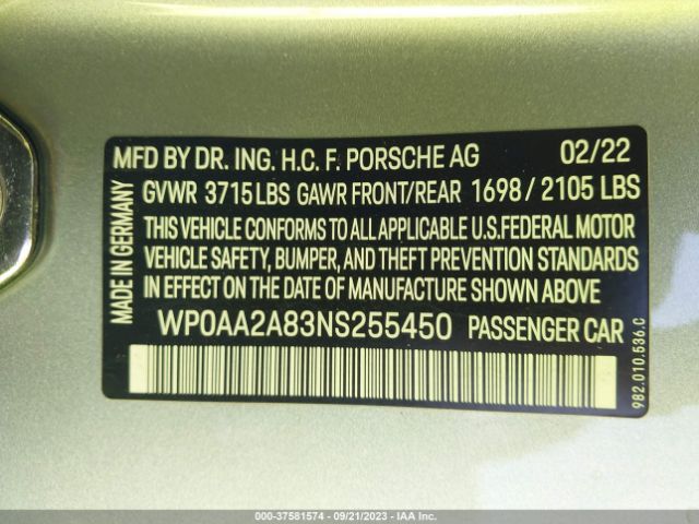 2022 PORSCHE 718 CAYMAN WP0AA2A83NS255450 Photo 8