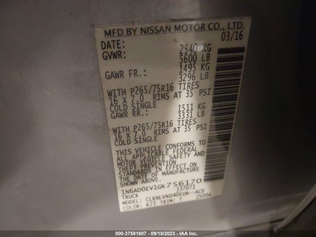 Nissan Frontier Pro-4x 2016 1N6AD0EV1GN756170 Image 9