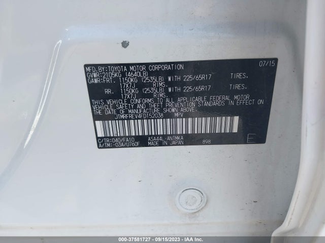 Toyota Rav4 Xle 2015 JTMRFREV4FD152038 Image 9