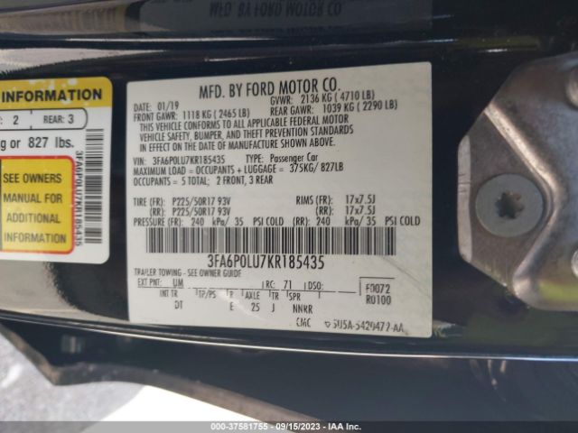 3FA6P0LU7KR185435 Ford Fusion Hybrid Se