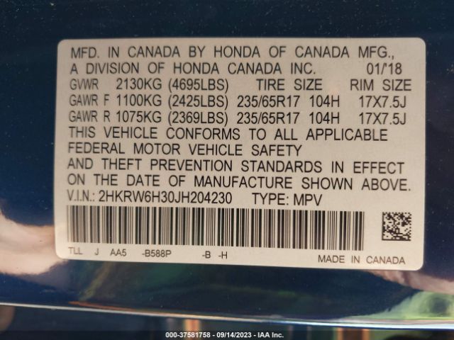 2HKRW6H30JH204230 Honda CR-V LX
