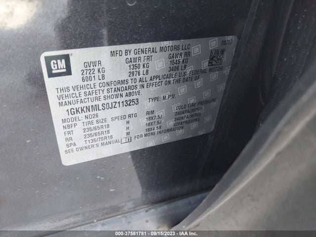 GMC ACADIA SLT 2018 1GKKNMLS0JZ113253 Image 9