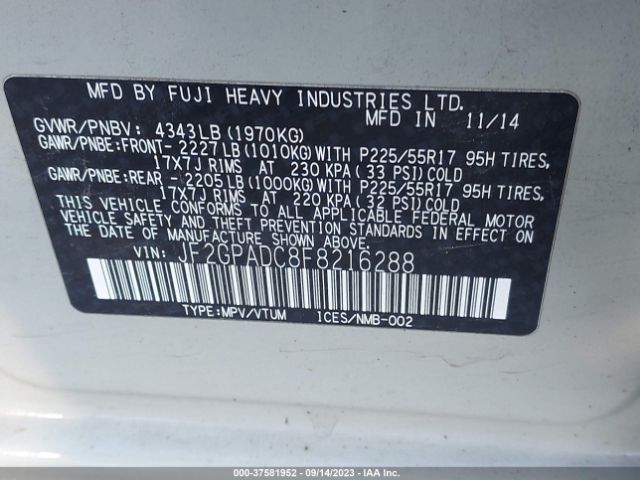 JF2GPADC8F8216288 Subaru Xv Crosstrek Premium
