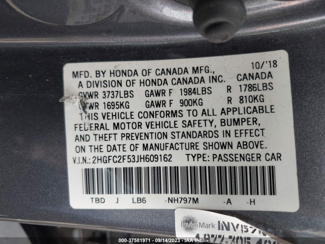 Honda Civic Lx 2018 2HGFC2F53JH609162 Image 9