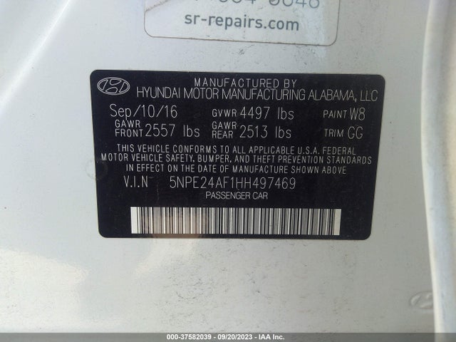 Hyundai Sonata 2.4l 2017 5NPE24AF1HH497469 Image 9