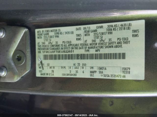 1FMCU0F70EUB22651 Ford ESCAPE S