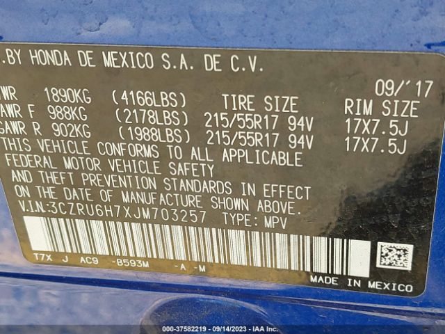 3CZRU6H7XJM703257 Honda Hr-v Ex-l
