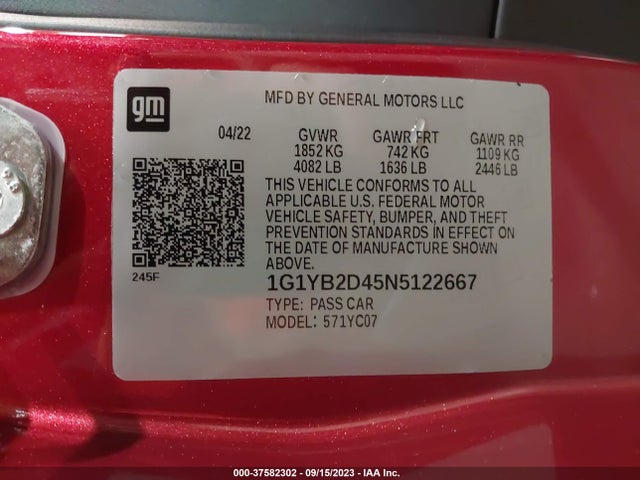 Chevrolet Corvette 2lt 2022 1G1YB2D45N5122667 Image 9