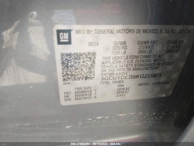 Chevrolet Silverado 1500 Lt 2019 3GCUYDED5KG215871 Image 9