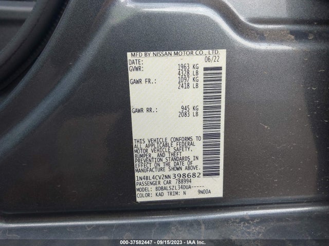 2022 NISSAN ALTIMA 2.5 SR VIN: 1N4BL4CV2NN398682