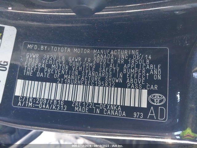 Toyota Corolla L/le/s/s Plus/le Plus 2014 2T1BURHEXEC195832 Image 9