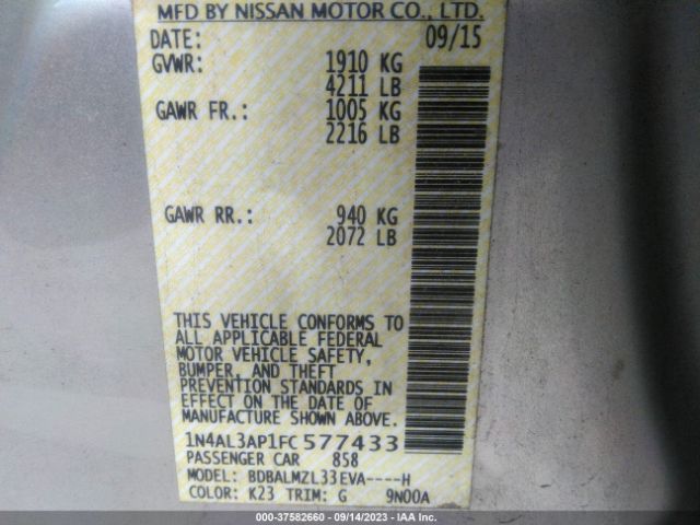 1N4AL3AP1FC577433 Nissan Altima 2.5 Sv
