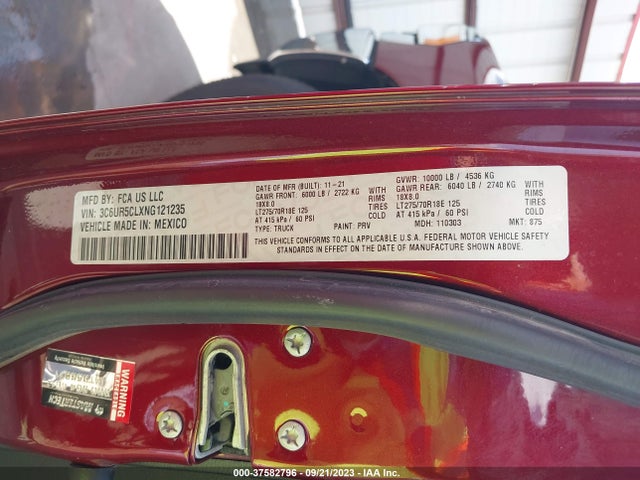 RAM 2500 Tradesman 2022 3C6UR5CLXNG121235 Image 9