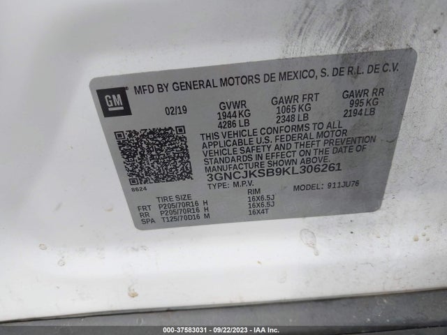 Chevrolet TRAX LS 2019 3GNCJKSB9KL306261 Image 9