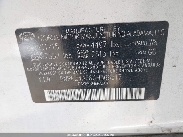 Hyundai SONATA SE 2016 5NPE24AF6GH366617 Image 9