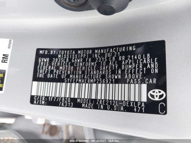 5YFEPMAE8MP256921 Toyota COROLLA LE