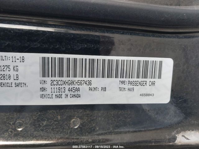 2C3CDXHG0KH567436 Dodge CHARGER GT