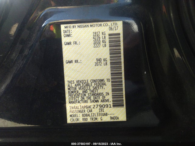 Nissan Altima 2.5 Sv 2017 1N4AL3AP6HC279091 Image 9