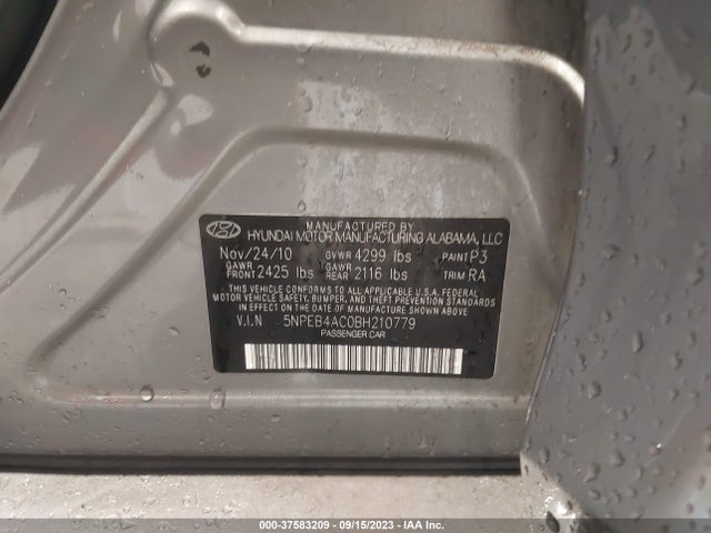 2011 HYUNDAI SONATA GLS PZEV VIN: 5NPEB4AC0BH210779