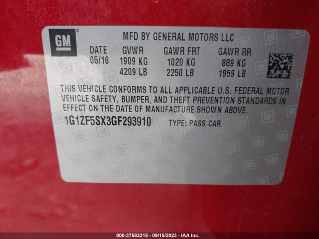 Chevrolet MALIBU LT 2016 1G1ZF5SX3GF293910 Image 9