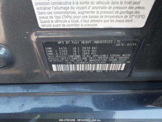 2011 SUBARU LEGACY 2.5I PREM AWP/PWR MOON VIN: 4S3BMBG62B3261389