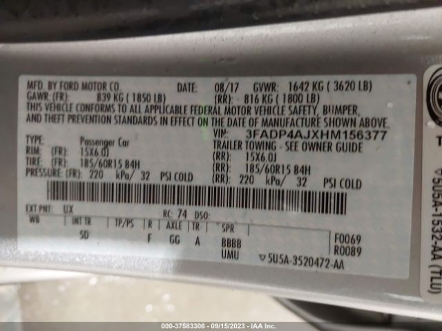 3FADP4AJXHM156377 Ford FIESTA S