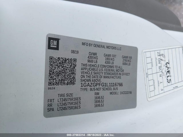 Chevrolet Express Passenger Lt 2020 1GAZGPFG1L1116766 Image 9