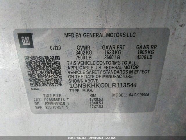 Chevrolet Suburban Lt 2020 1GNSKHKC0LR113544 Image 9