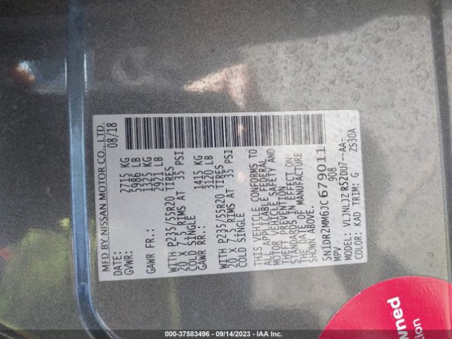 5N1DR2MM6JC679011 Nissan Pathfinder Platinum