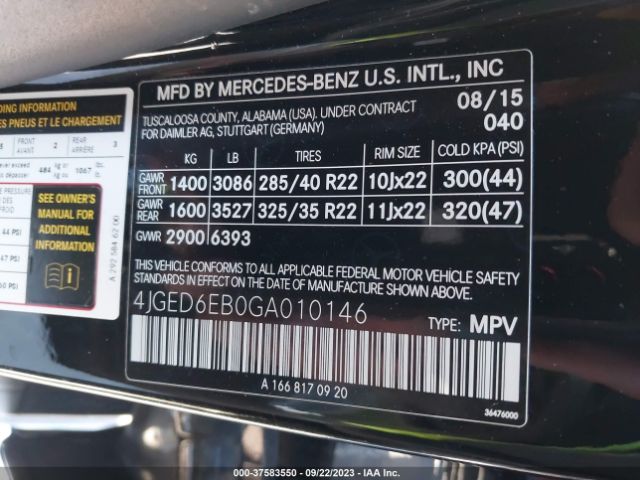 4JGED6EB0GA010146 Mercedes-Benz GLE