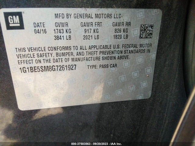 Chevrolet CRUZE LT 2016 1G1BE5SM8G7261927 Image 9