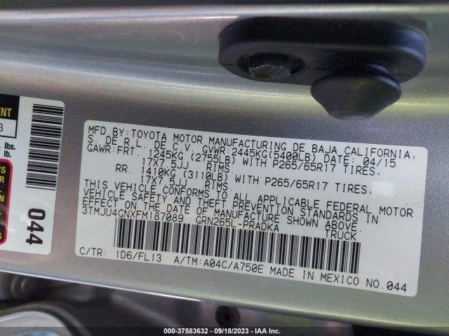 Toyota Tacoma Prerunner 2015 3TMJU4GNXFM187089 Image 9