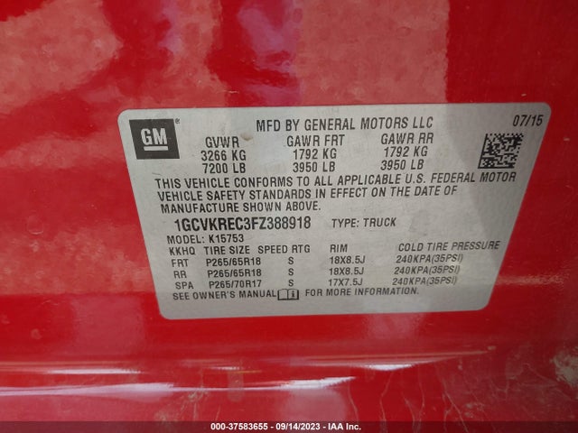 Chevrolet Silverado 1500 Lt 2015 1GCVKREC3FZ388918 Image 9