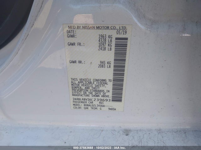 Nissan Altima 2.5 S 2019 1N4BL4BV1KC239693 Image 9