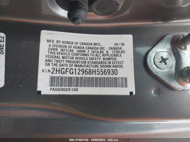 2008 HONDA CIVIC CPE EX-L VIN: 2HGFG12968H556930