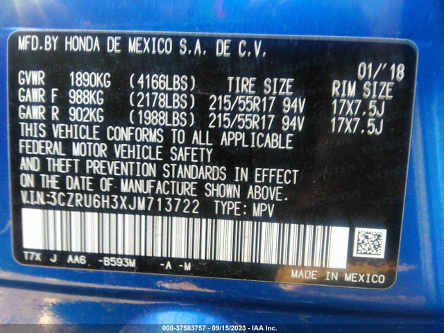 Honda HR-V LX 2018 3CZRU6H3XJM713722 Image 9