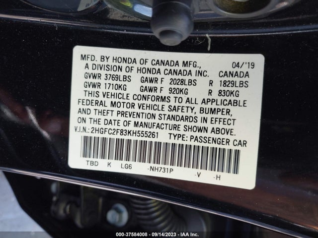 Honda Civic Sport 2019 2HGFC2F83KH555261 Image 9