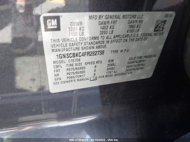 Chevrolet Tahoe Lt 2015 1GNSCBKC4FR282738 Image 9