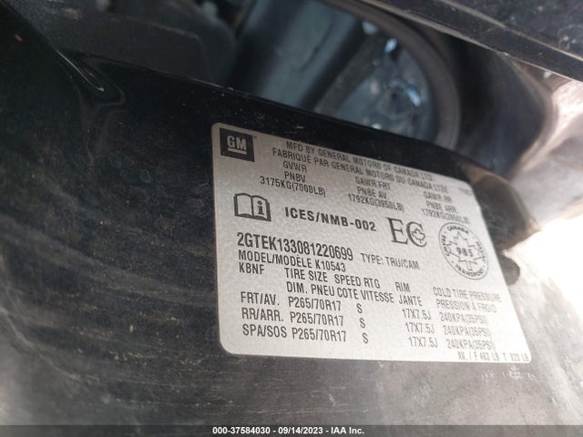 2008 GMC SIERRA 1500 WORK TRUCK/SLE1/SLE2/SLT VIN: 2GTEK133081220699