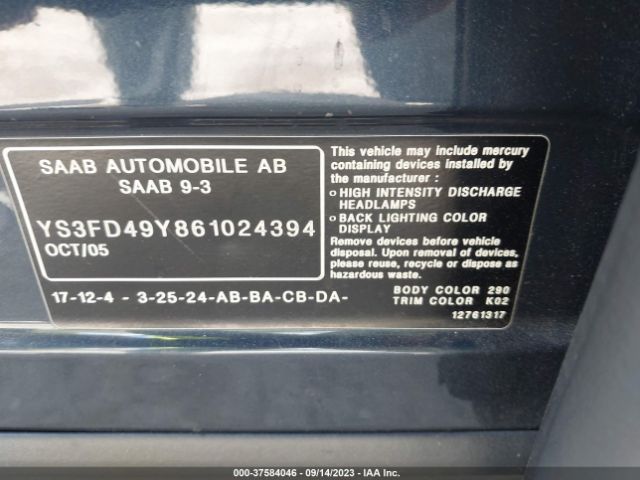 2006 SAAB 9-3 YS3FD49Y861024394 Photo 8