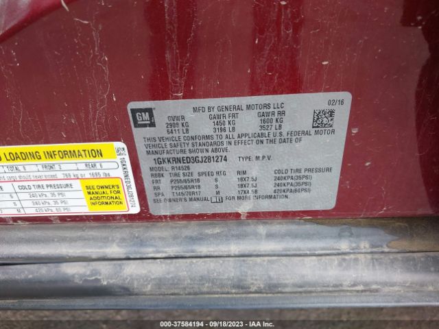 1GKKRNED3GJ281274 GMC ACADIA SLE