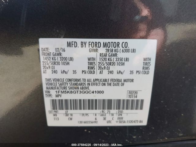 1FM5K8GT3GGC41000 Ford EXPLORER SPORT