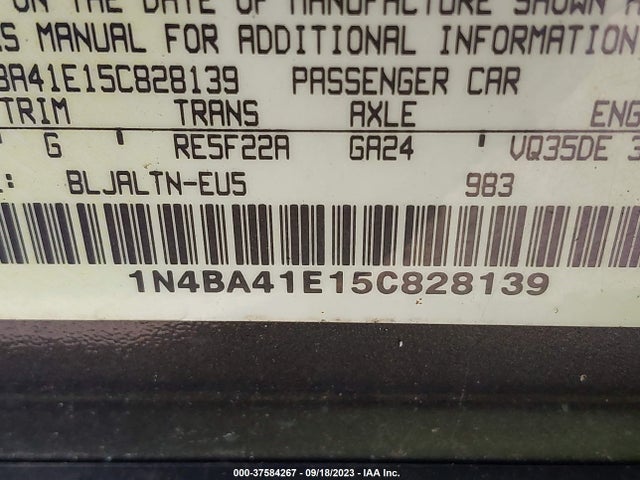 2005 NISSAN MAXIMA 3.5 SE VIN: 1N4BA41E15C828139