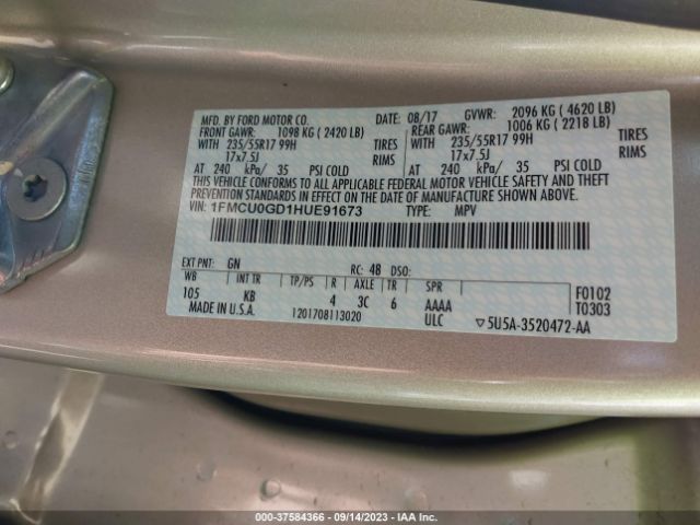 1FMCU0GD1HUE91673 Ford ESCAPE SE