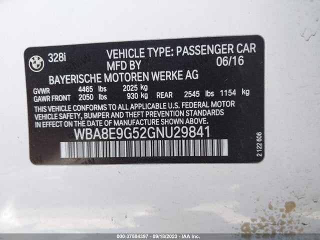 BMW 328I 2016 WBA8E9G52GNU29841 Image 9