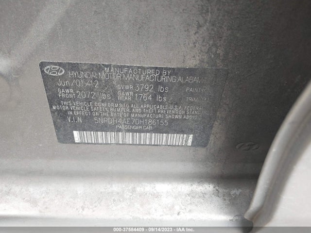 2013 HYUNDAI ELANTRA GLS VIN: 5NPDH4AE7DH186155