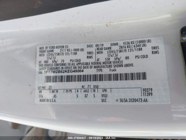 1FT7W2B62KEG48004 Ford Super Duty F-250 Srw Xl/xlt/lariat