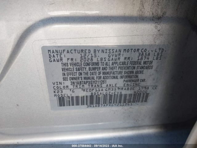 3N1AB7APXGY211261 Nissan SENTRA SL