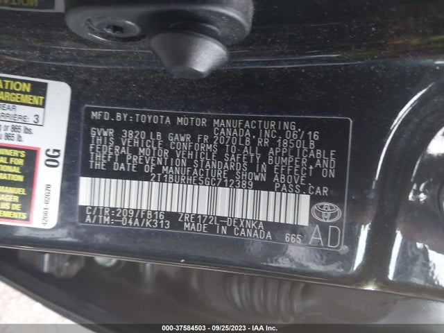 Toyota Corolla L/le/s/s Plus/le Plus 2016 2T1BURHE5GC712389 Image 9